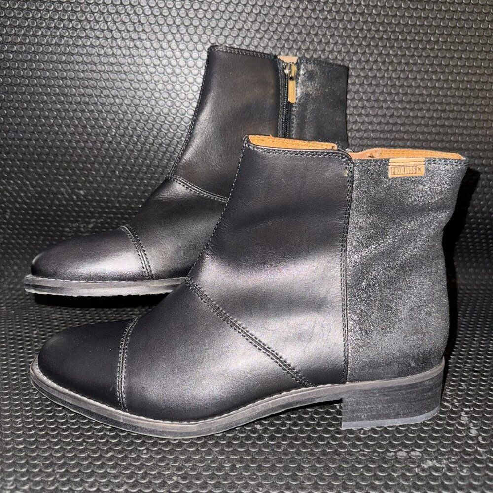Pikolinos Black Leather Ankle Zip Heeled Casual City Boot Women Size 10-10.5 41